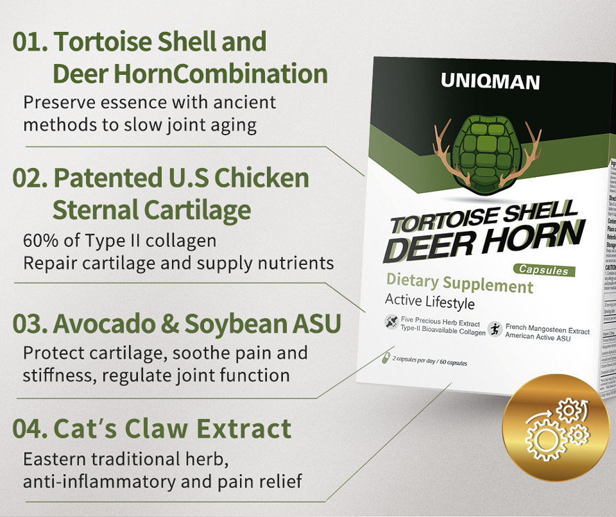 UNIQMAN Tortoise Shell and Deer Horn with chicken cartilage, ASU, and cat's claw extract for joint pain relief,cartilage repair, and anti-inflammatory.
